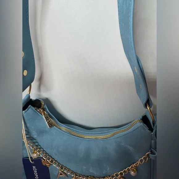 Aeropostale Light Blue Shoulder Bag with Charm Detail purse charms Y2K style - Picture 7 of 10